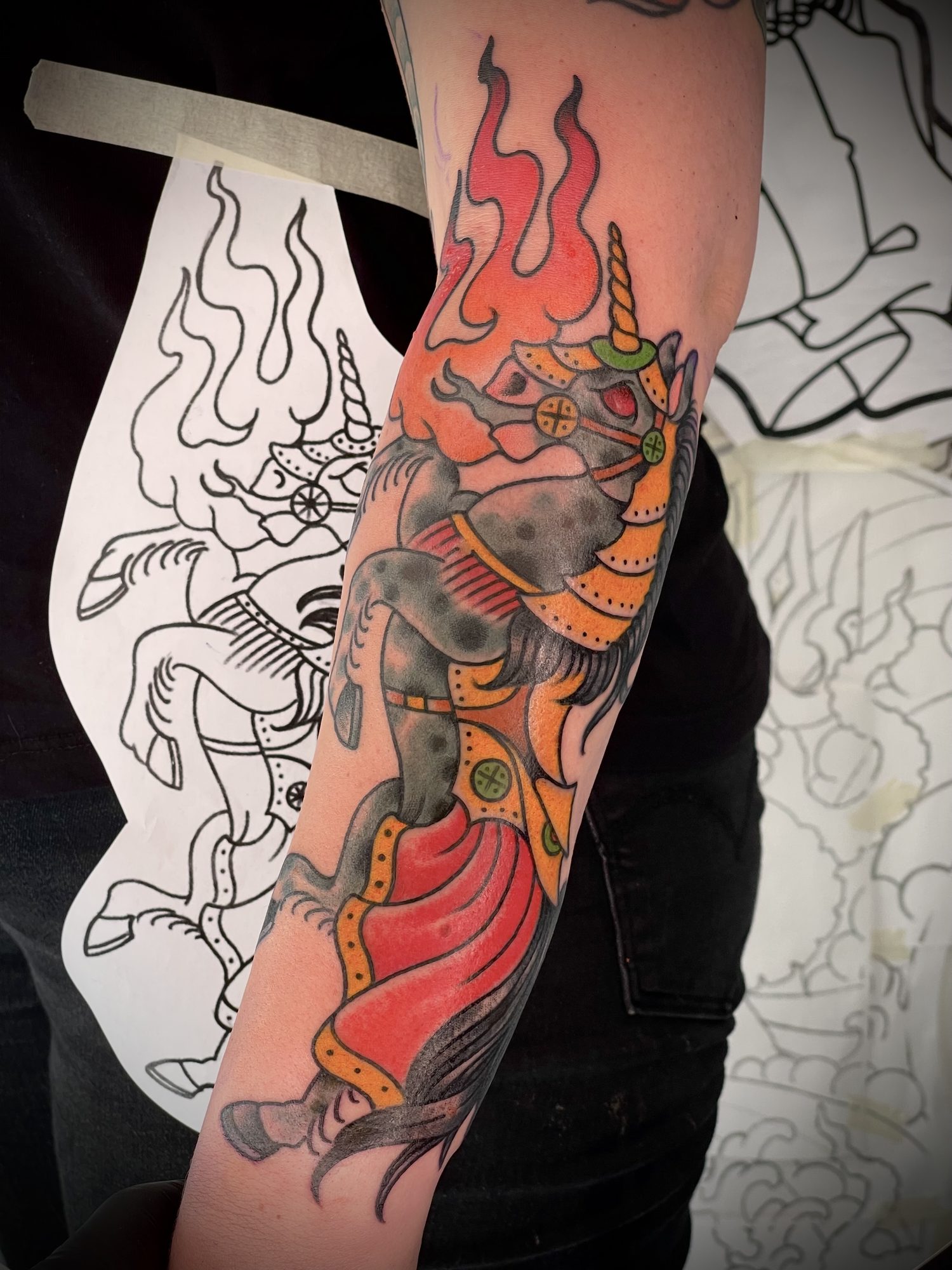 Einhorn am Unterarm, Tier Tattoo von Salle bei Eine Liebe Tätowiergeschäft in Bochum